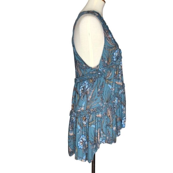 Free People V-neck Sleeveless Top Floral Tiered Hi/Low Blue Size XS - Picture 4 of 9